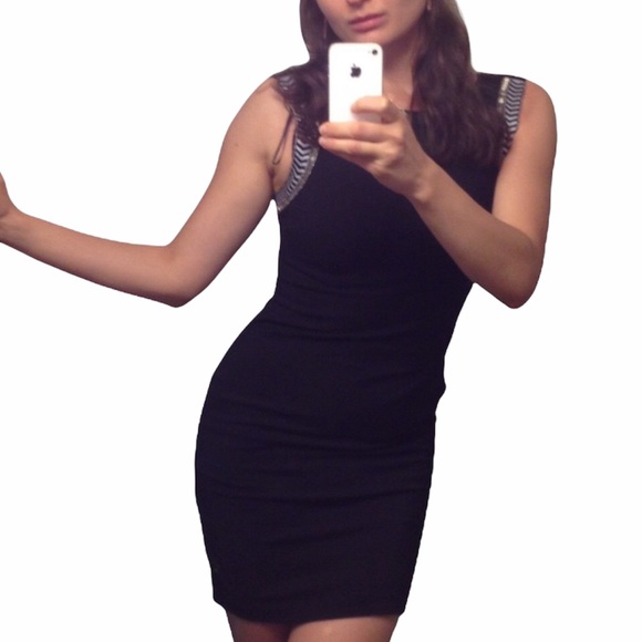 ZARA Little Black Dress Form Fitting With Embroidery Beads Size Medium LBD - Picture 1 of 15